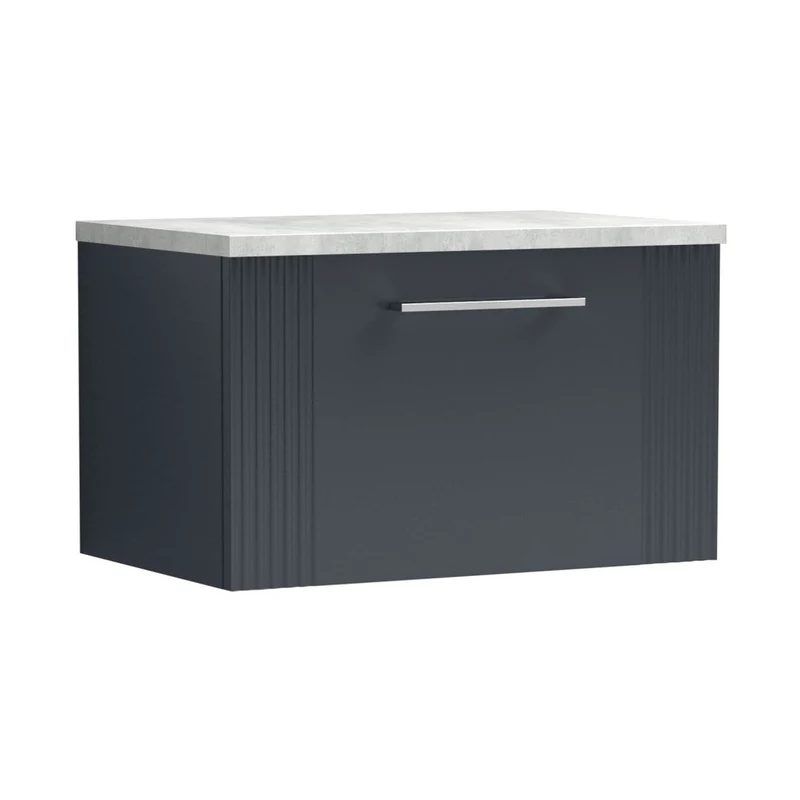 Nuie Deco 600mm Wall Hung Single Drawer Vanity & Laminate Top Contemporary Soft Black MFC Painted Gloss 381x605x390mm - DPF1494LBG