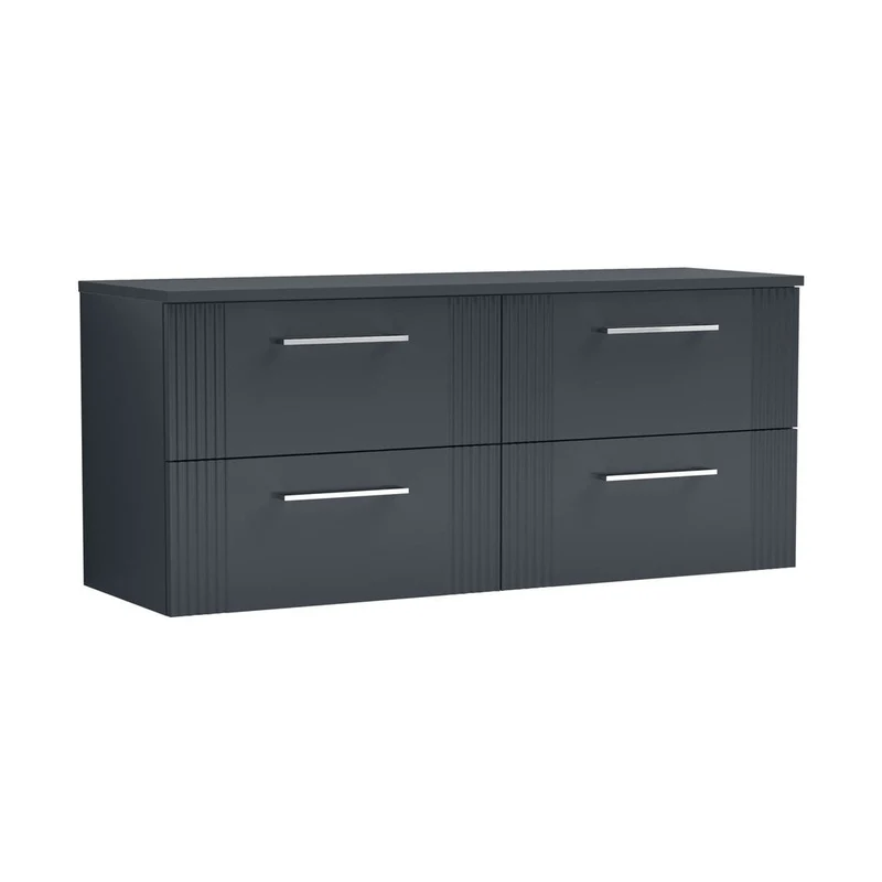 Nuie Deco 1200mm Wall Hung 4 Drawer Vanity & Worktop Contemporary Soft Black MFC Painted Gloss 518x1205x390mm