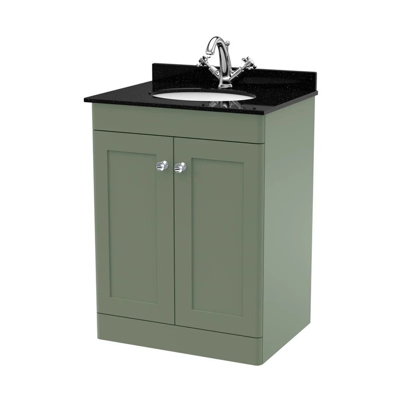 Nuie Classique 600mm Floor Standing 2 Door Vanity & Marble Top 1th Traditional Satin Green MFC Painted Matt 814x620x463mm - CLC825BR1