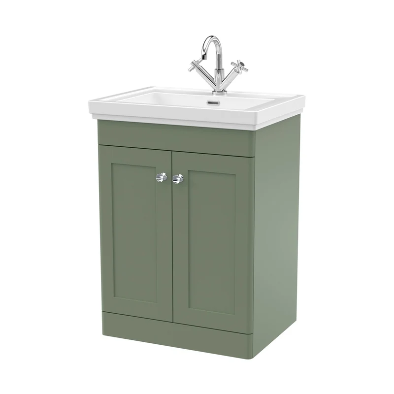 Nuie Classique 600mm Floor Standing 2-door Vanity & Basin 1th Traditional Satin Green MFC Painted Matt 865x630x471mm