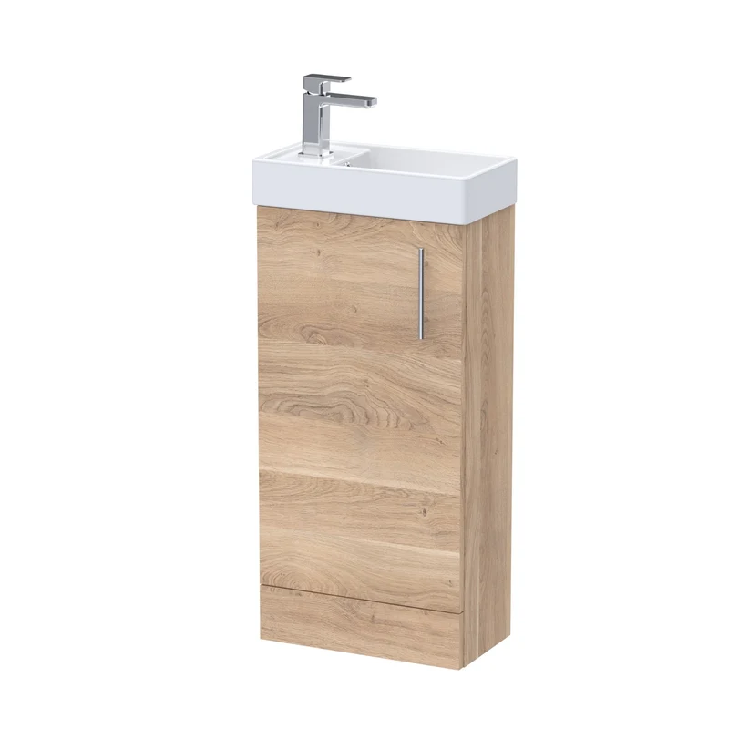 Jenson 400 x 222mm Floor Standing Cloakroom Vanity Unit & Ceramic Basin - Bleached Oak