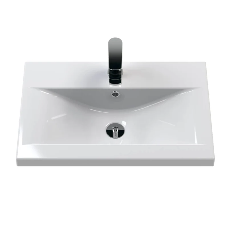 Lomond 600mm Gloss White Floorstanding Vanity Unit With Ceramic Basin - Matt Black Handles & Overflow Cover