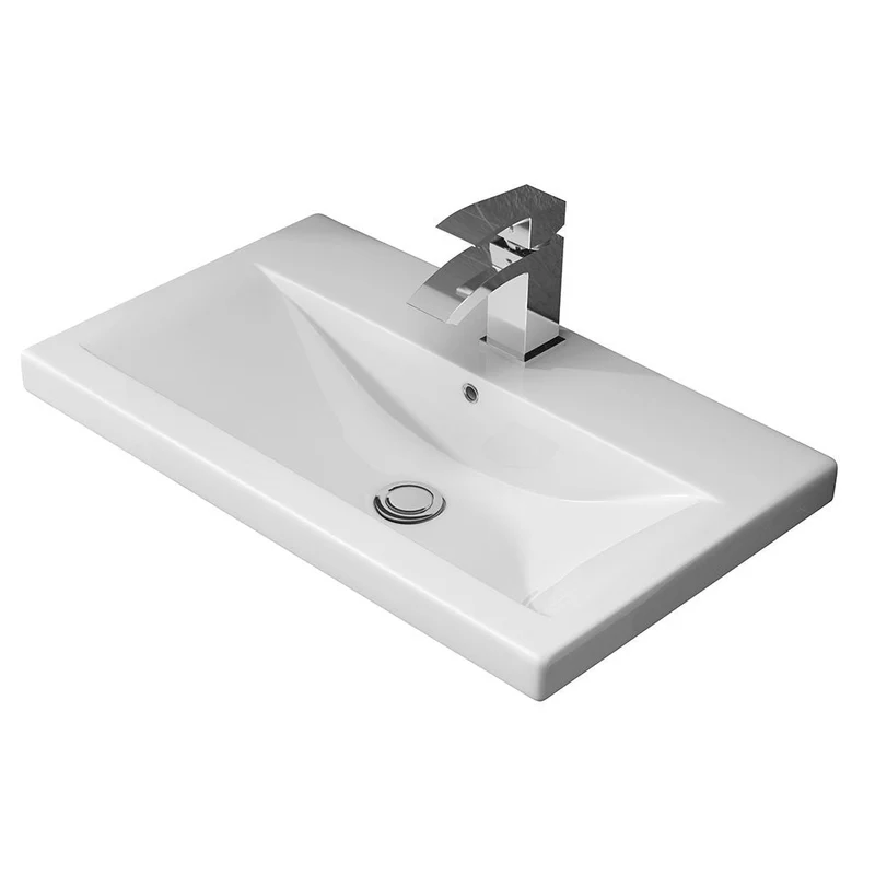 Lomond 600mm Gloss White Floorstanding Vanity Unit With Ceramic Basin - Brushed Brass Handles & Overflow Cover