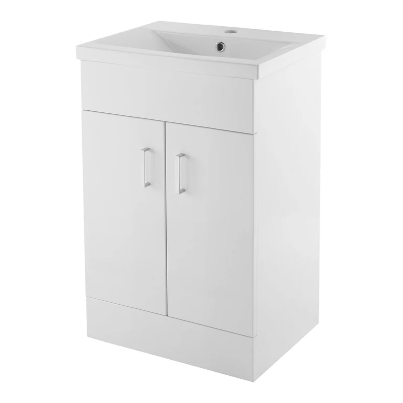 Lomond 500mm Gloss White Floorstanding Vanity Unit With Ceramic Basin - Matt Black Handles & Overflow Cover