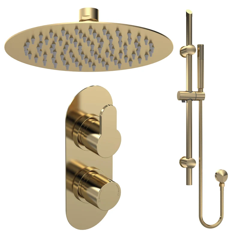 Lana Brushed Brass Concealed Shower Package With Fixed Head & Rail Kit