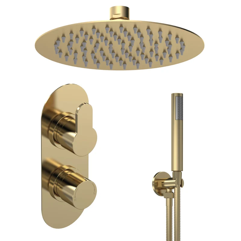 Lana Brushed Brass Concealed Shower Package With Fixed Head & Handset