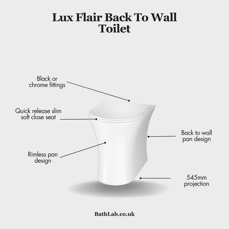 Lux Flair Rimless Back To Wall Toilet & Soft Close Seat - Chrome Fittings