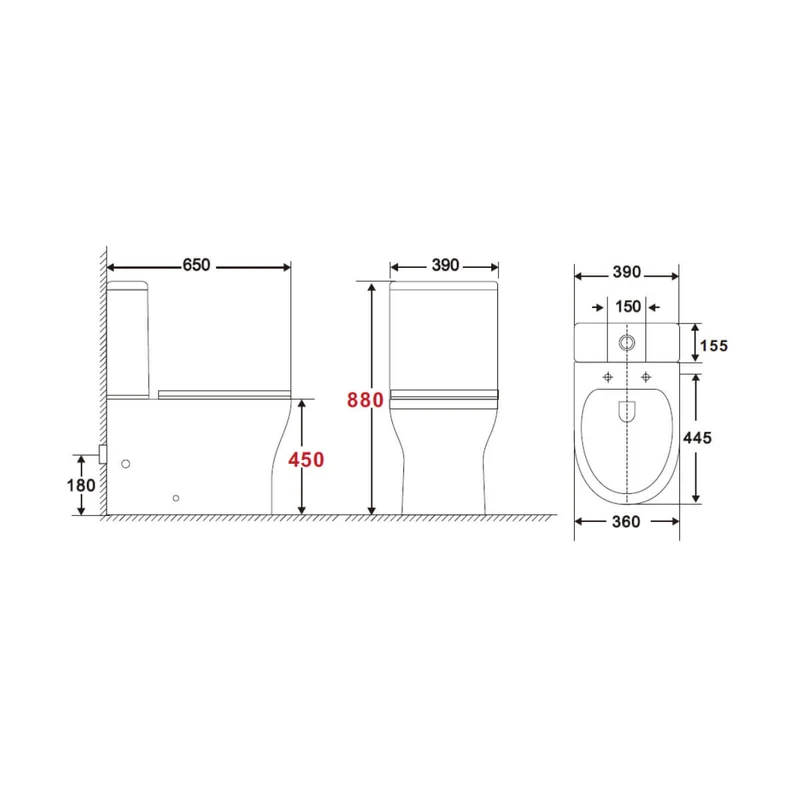 Lux Flair Rimless Comfort Height Back To Wall Close Coupled Toilet & Soft Close Seat - Matt Black Fittings