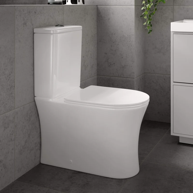 Lux Flair Rimless Back To Wall Close Coupled Toilet & Soft Close Seat - Matt Black Fittings