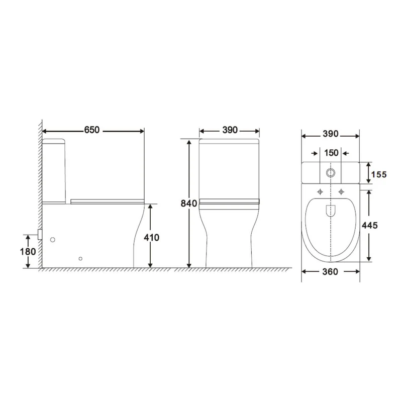 Lux Flair Rimless Back To Wall Close Coupled Toilet & Soft Close Seat - Chrome Fittings