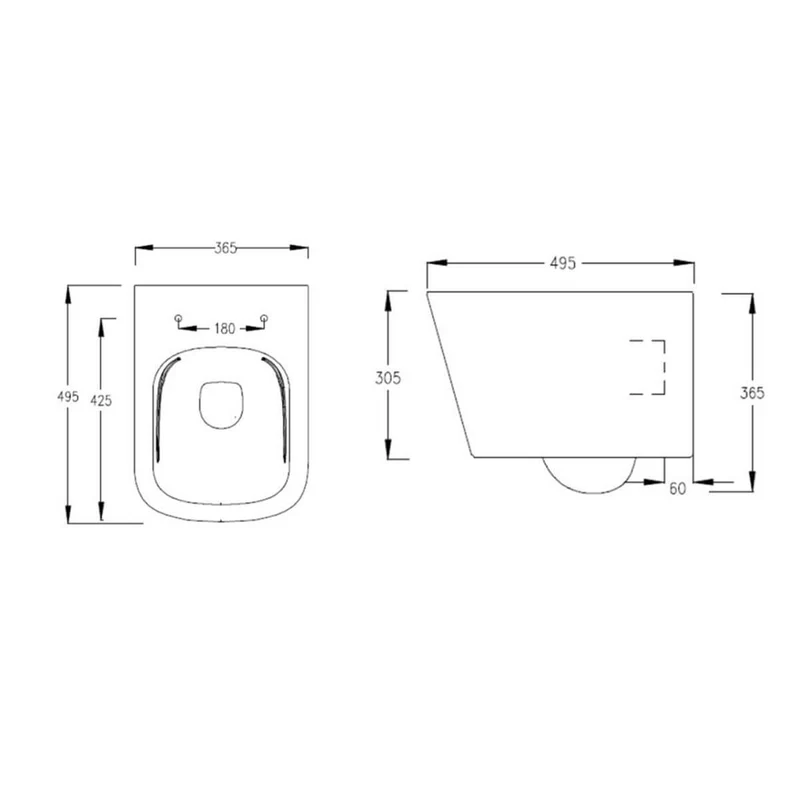 Lux Square Rimless Wall Hung Toilet & Soft Close Seat - Matt Black Fittings
