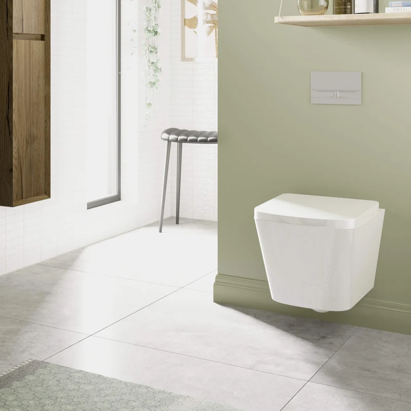 Lux Square Rimless Wall Hung Toilet & Soft Close Seat - Chrome Fittings