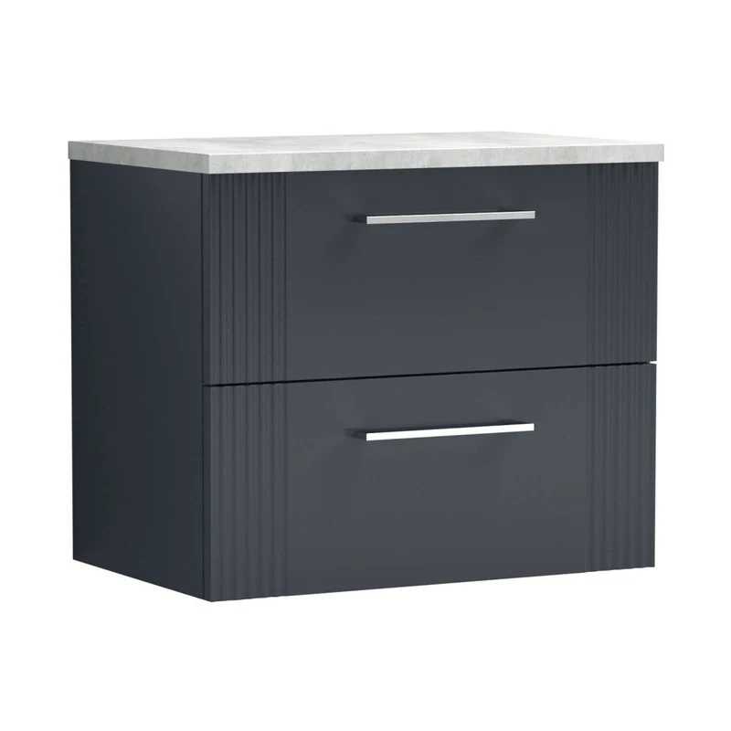 Nuie Deco 600mm Wall Hung 2 Drawer Vanity & Laminate Top Contemporary Soft Black MFC Painted Gloss 522x605x390mm - DPF1493LBG