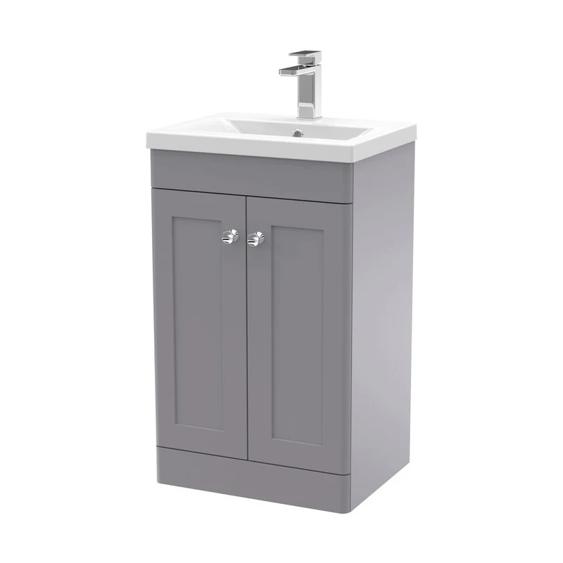 Nuie Classique 500mm Floor Standing 2 Door Vanity & Basin 1 Traditional Satin Grey MFC Painted Matt 840x510x390mm