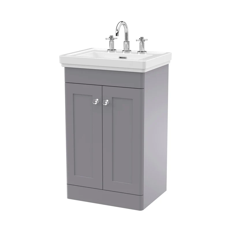 Nuie Classique 500mm Floor Standing 2-door Vanity & Basin 3th Traditional Satin Grey MFC Painted Matt 865x531x406mm