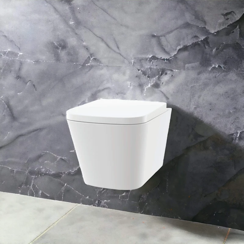 Lux Square Rimless Wall Hung Toilet & Soft Close Seat - Brushed Brass Fittings