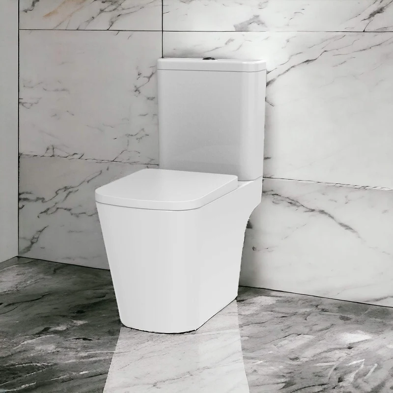 Lux Square Rimless Close Coupled Toilet & Soft Close Seat - Matt Black Fittings