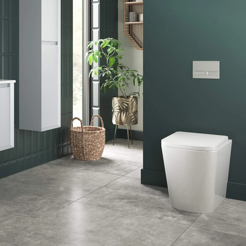 Lux Square Rimless Back To Wall Toilet & Soft Close Seat - Brushed Brass Fittings