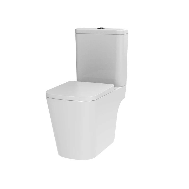 Lux Square Rimless Close Coupled Toilet & Soft Close Seat - Chrome Fittings