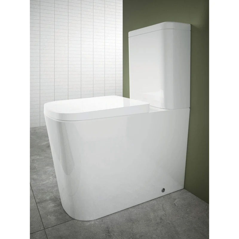 Lux Square Rimless Back To Wall Close Coupled Toilet & Soft Close Seat - Brushed Brass Fittings