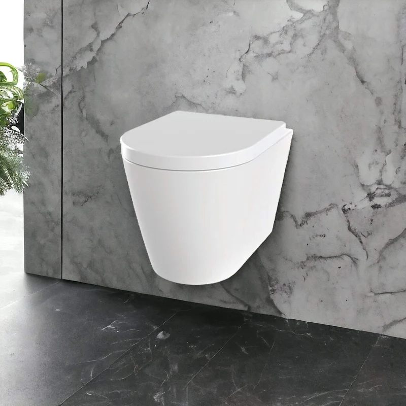 Lux Round Rimless Wall Hung Toilet & Soft Close Seat - Matt Black Fittings