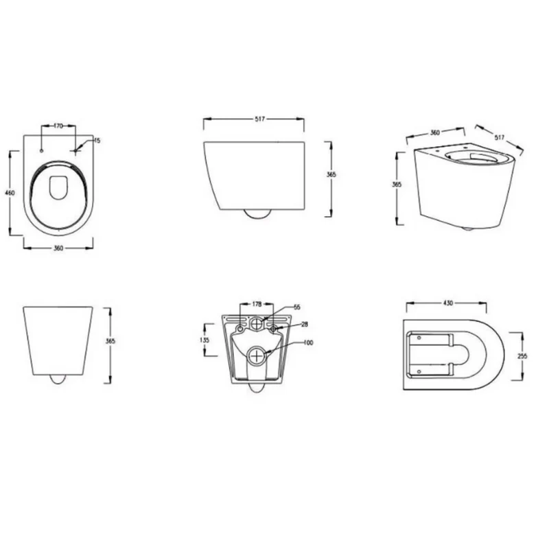 Lux Round Rimless Wall Hung Toilet & Soft Close Seat - Matt Black Fittings