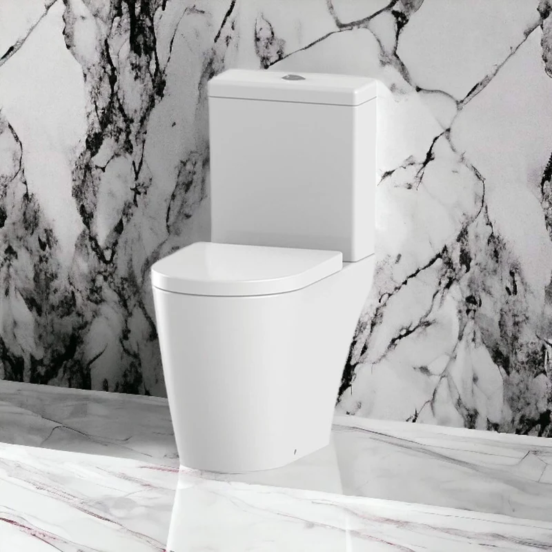 Lux Round Rimless Close Coupled Toilet & Soft Close Seat - Chrome Fittings