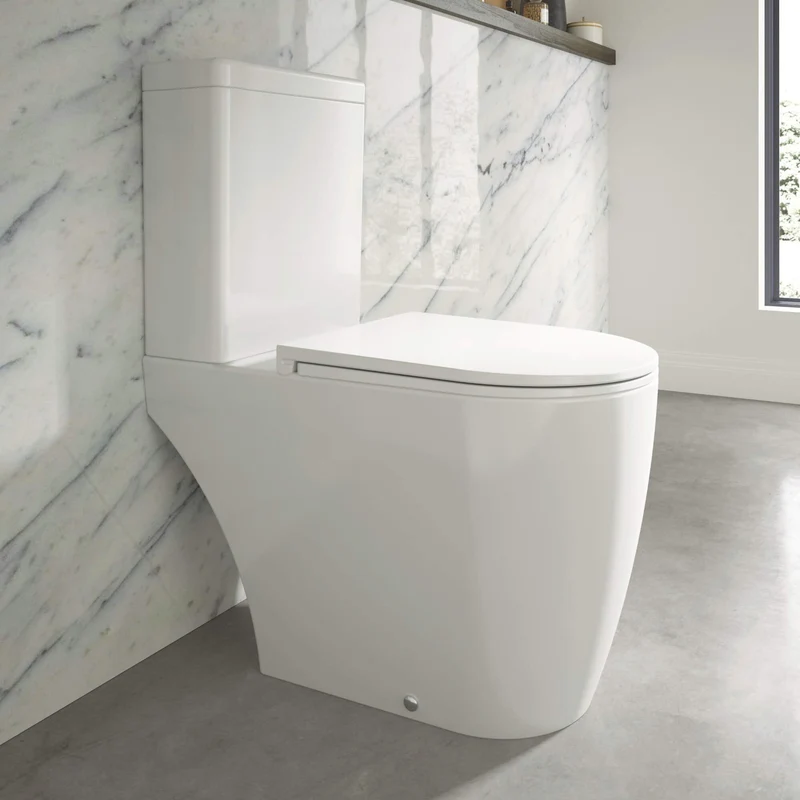 Lux Round Rimless Close Coupled Toilet & Soft Close Seat - Chrome Fittings