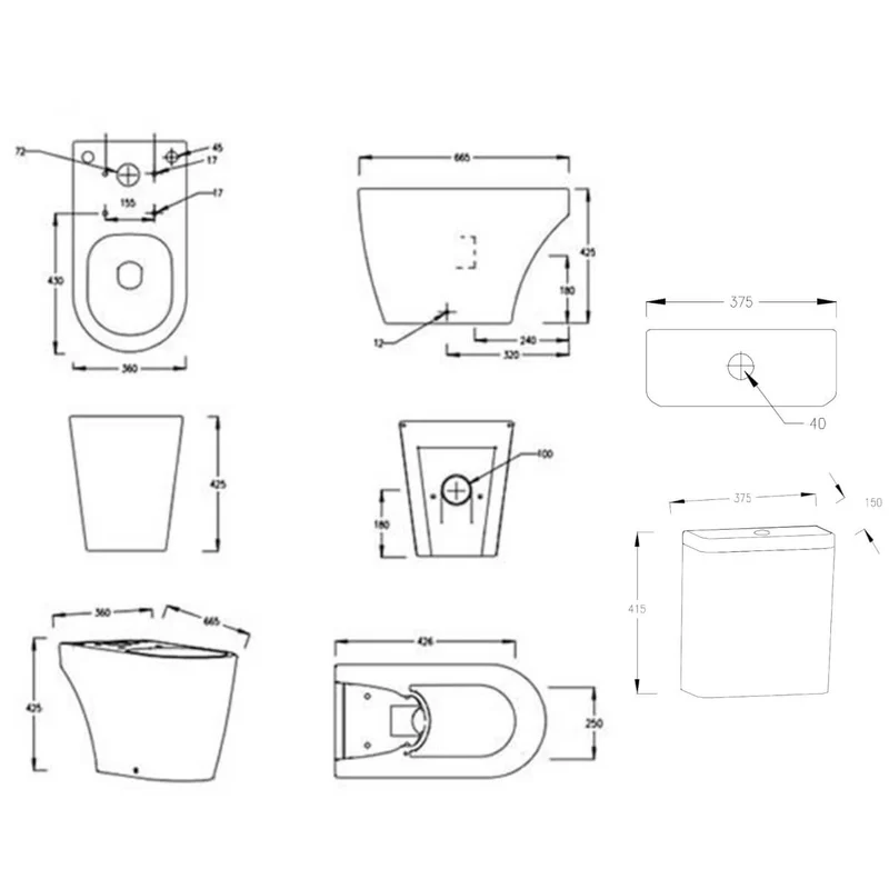 Lux Round Rimless Close Coupled Toilet & Soft Close Seat - Chrome Fittings