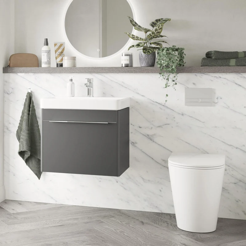 Lux Round Rimless Back To Wall Toilet & Soft Close Seat - Matt Black Fittings