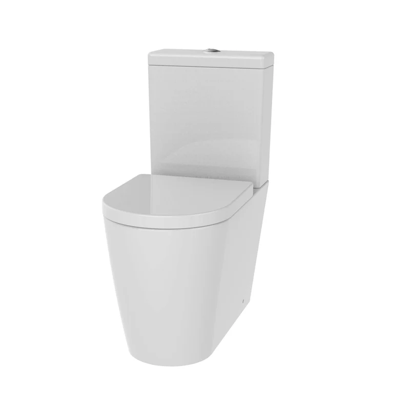 Lux Round Rimless Back To Wall Close Coupled Toilet & Soft Close Seat - Chrome Fittings