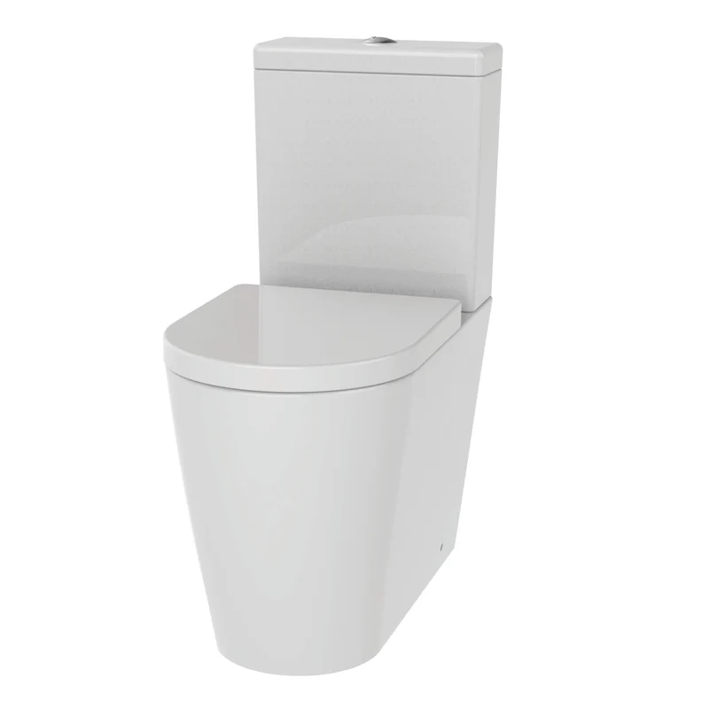Lux Round Comfort Height Rimless Back To Wall Close Coupled Toilet & Soft Close Seat - Matt Black Fittings