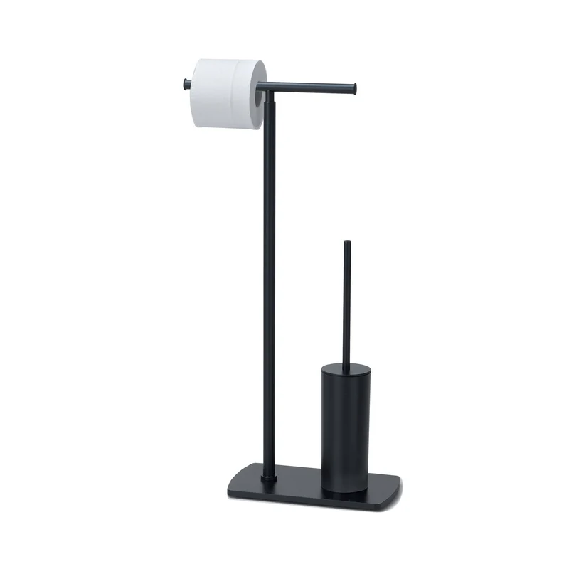 Origins Living Florida Bathroom Butler With Double Swivel Toilet Roll Holder & Brush Set - Matt Black