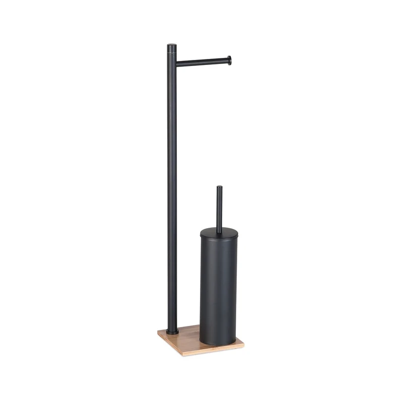 Origins Living Trilly Bathroom Butler With Toilet Brush & Roll Holder - Matt Black & Bamboo