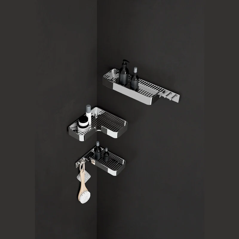 Origins Living Il Giglio Rectangular Shower Basket With Hooks - Chrome