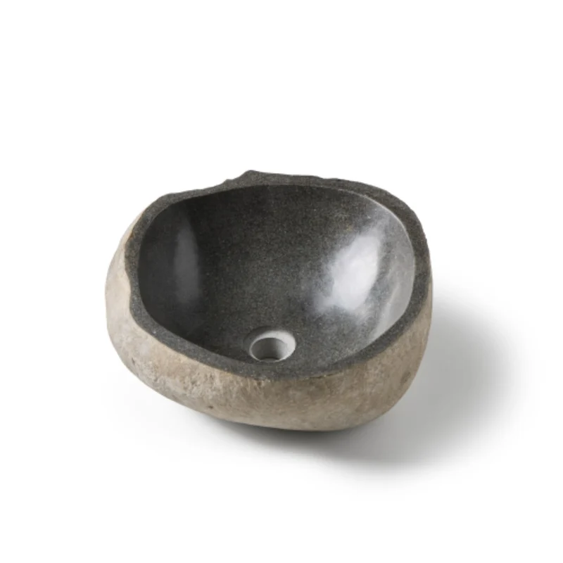 Stonix Carved Natural Stone Basin - 42x38x15cm - Dark grey