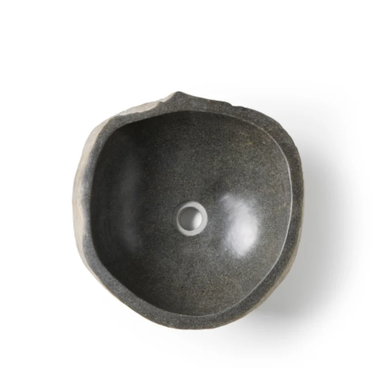 Stonix Carved Natural Stone Basin - 42x38x15cm - Dark grey