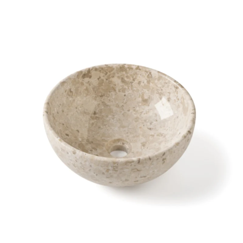 Lagoa Carved Polished Stone Basin - 35x35x15cm - Crema