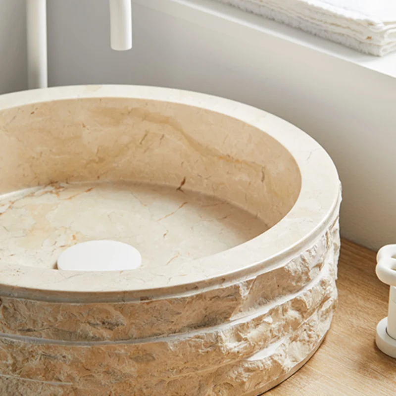 Cali Carved Natural Stone Basin - 40x40x15cm - Ivory