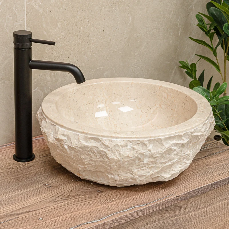 Aruba Carved Natural Stone Basin - 50x50x25cm - Ivory