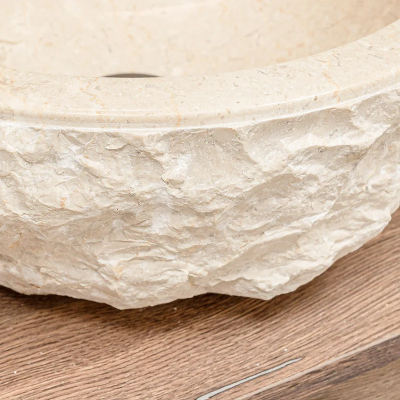 Aruba Carved Natural Stone Basin - 50x50x25cm - Ivory
