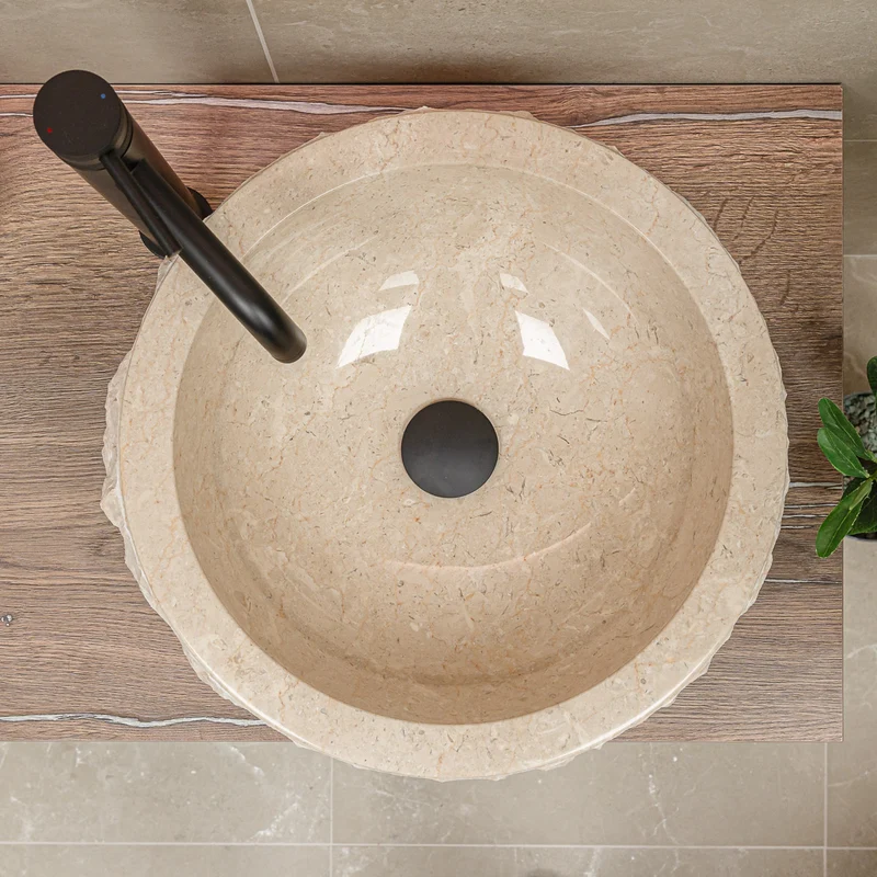 Aruba Carved Natural Stone Basin - 50x50x25cm - Ivory