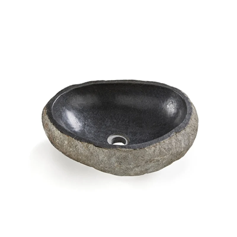 Rock Carved Natural Stone Basin - 45x40x15cm - Dark grey