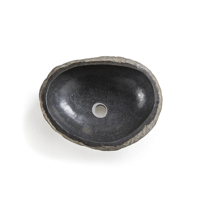 Rock Carved Natural Stone Basin - 45x40x15cm - Dark grey