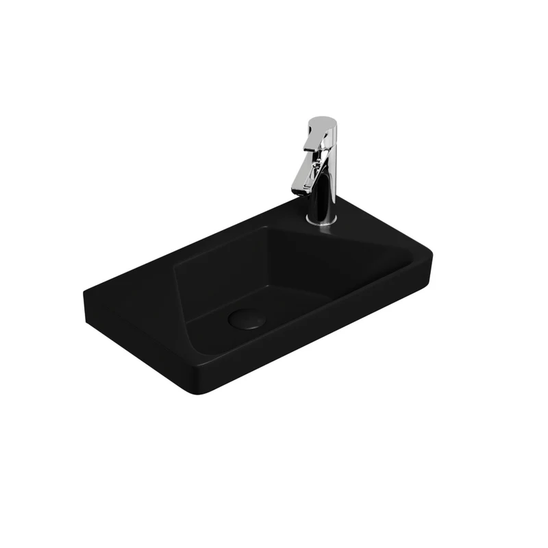 Happi 500mm Cloakroom Ceramic Washbasin - Matt Black