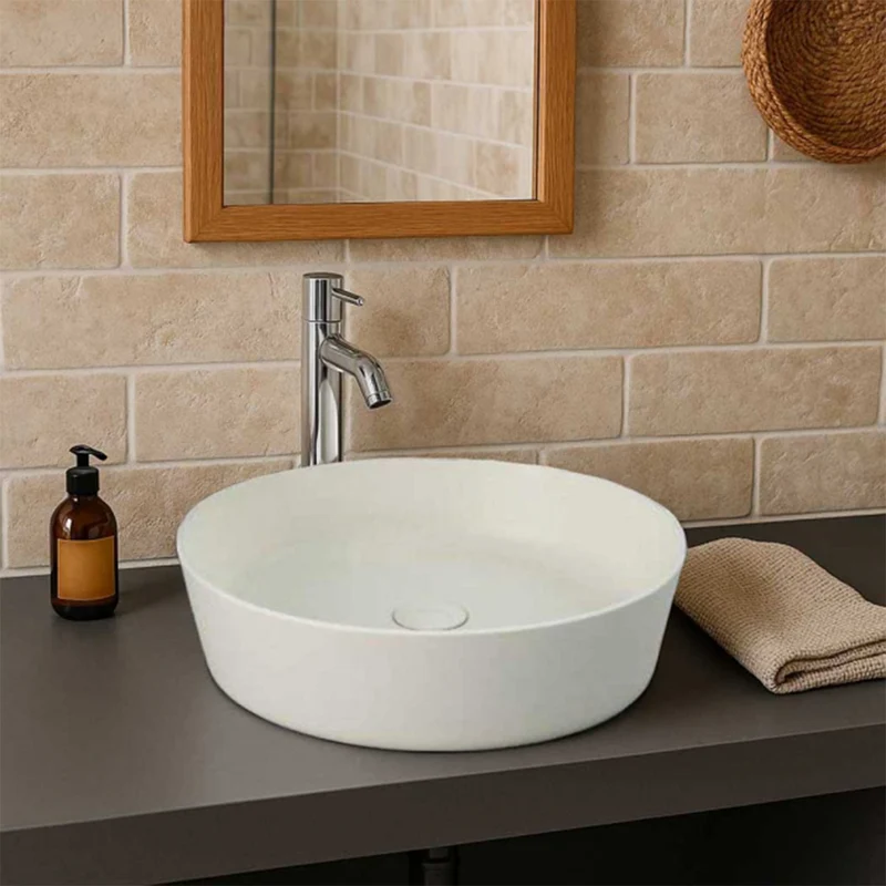 RAK Feeling 420mm Round Countertop Basin - Matt Greige