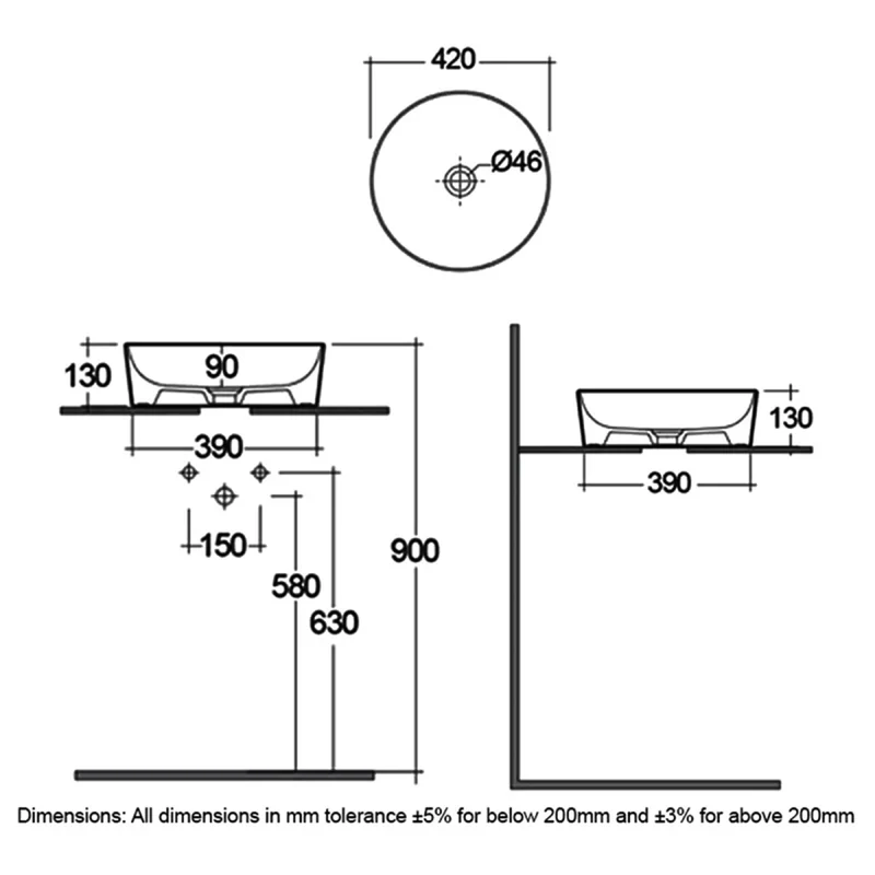 RAK Feeling 420mm Round Countertop Basin - Matt Greige