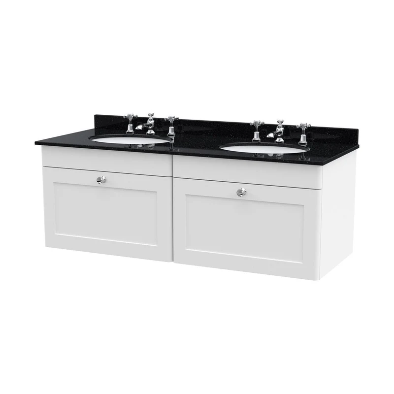 Nuie Classique 1200mm Wall Hung 2 Drawer Vanity & Marble Top Traditional Satin White MFC Painted Matt 445x1220x463mm - CLC194BR6