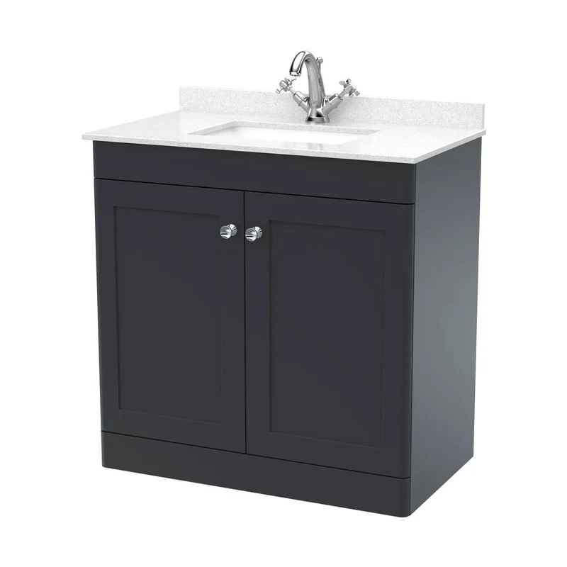 Nuie Classique 800mm Floor Standing 2 Door Vanity & Marble Top 1th Traditional Soft Black MFC Painted Matt 814x820x463mm - CLC1426WS1
