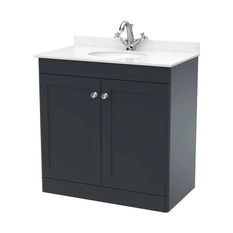 Nuie Classique 800mm Floor Standing 2 Door Vanity & Marble Top 1th Traditional Soft Black MFC Painted Matt 814x820x463mm - CLC1426WR1